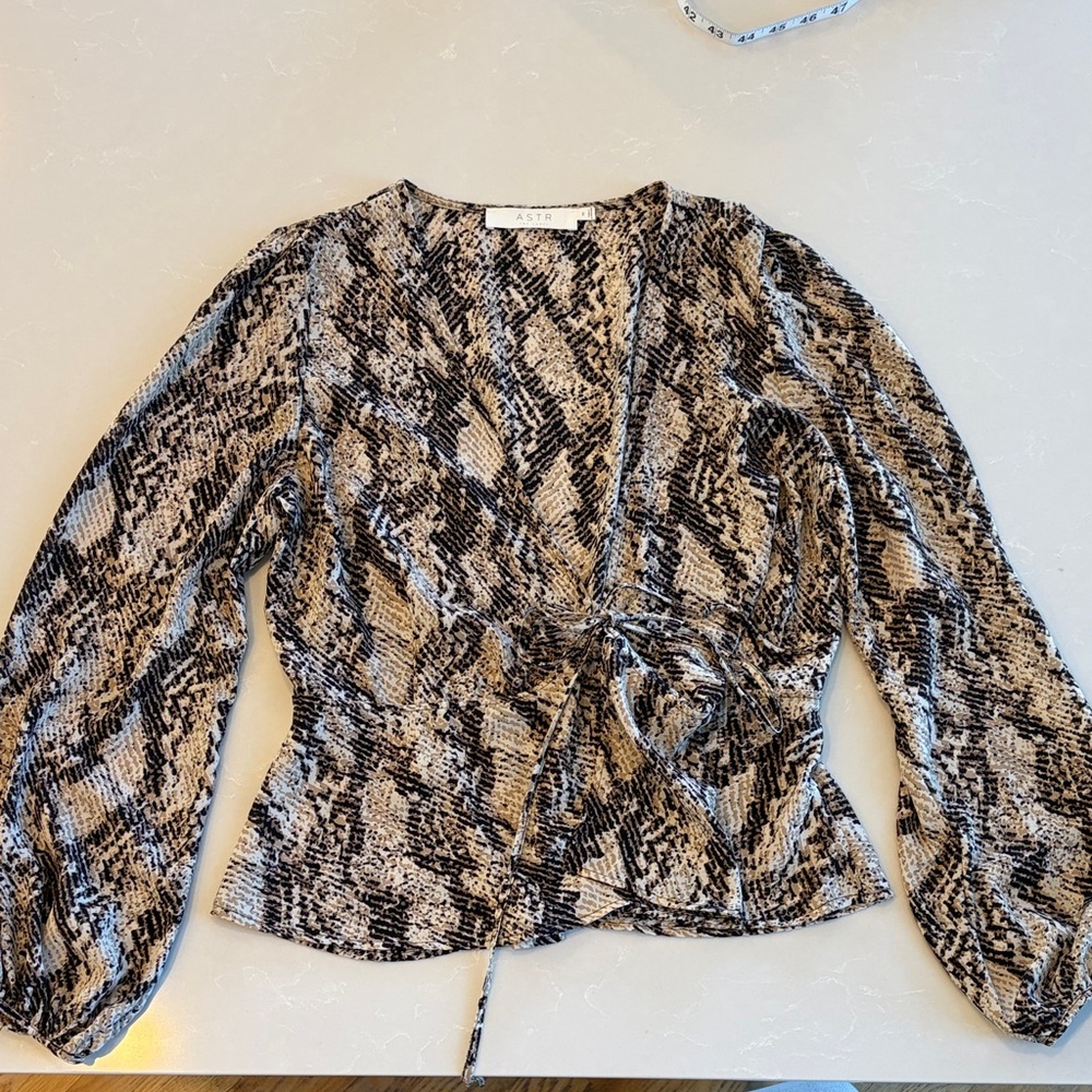 Astr Black and Cream Snakeskin Blouse